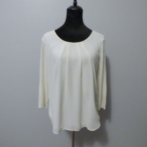 Ann Taylor Mixed Media Knit Top with Chiffon Front in Cream